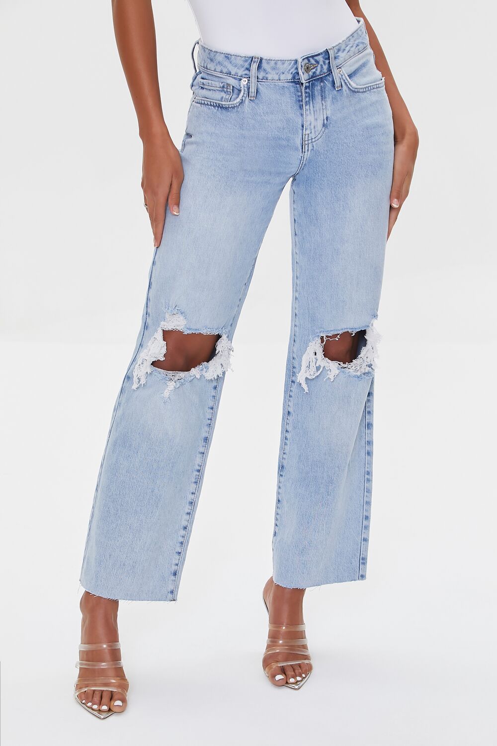 Recycled Cotton Distressed High-Rise Straight Jeans