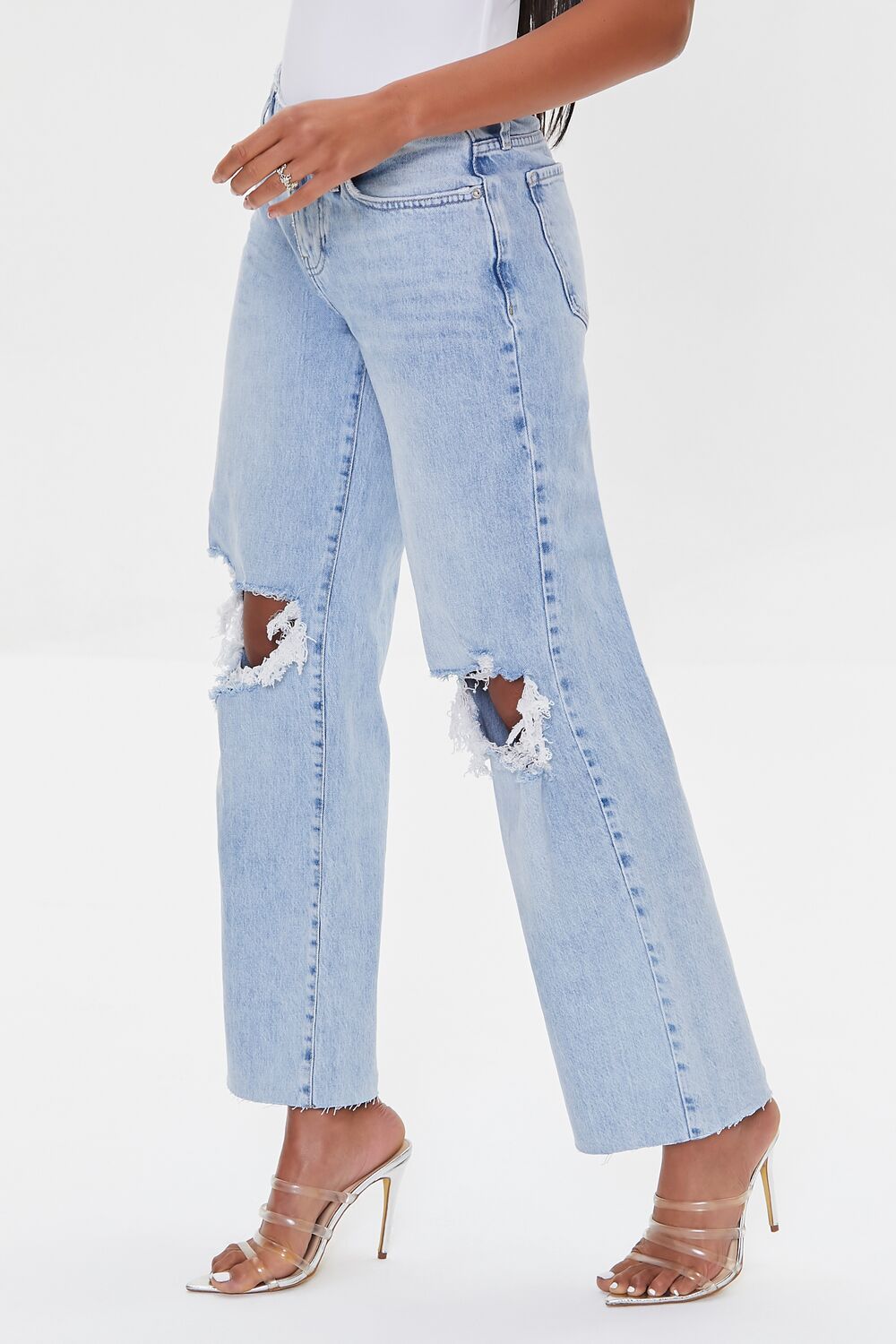 Recycled Cotton Distressed High-Rise Straight Jeans