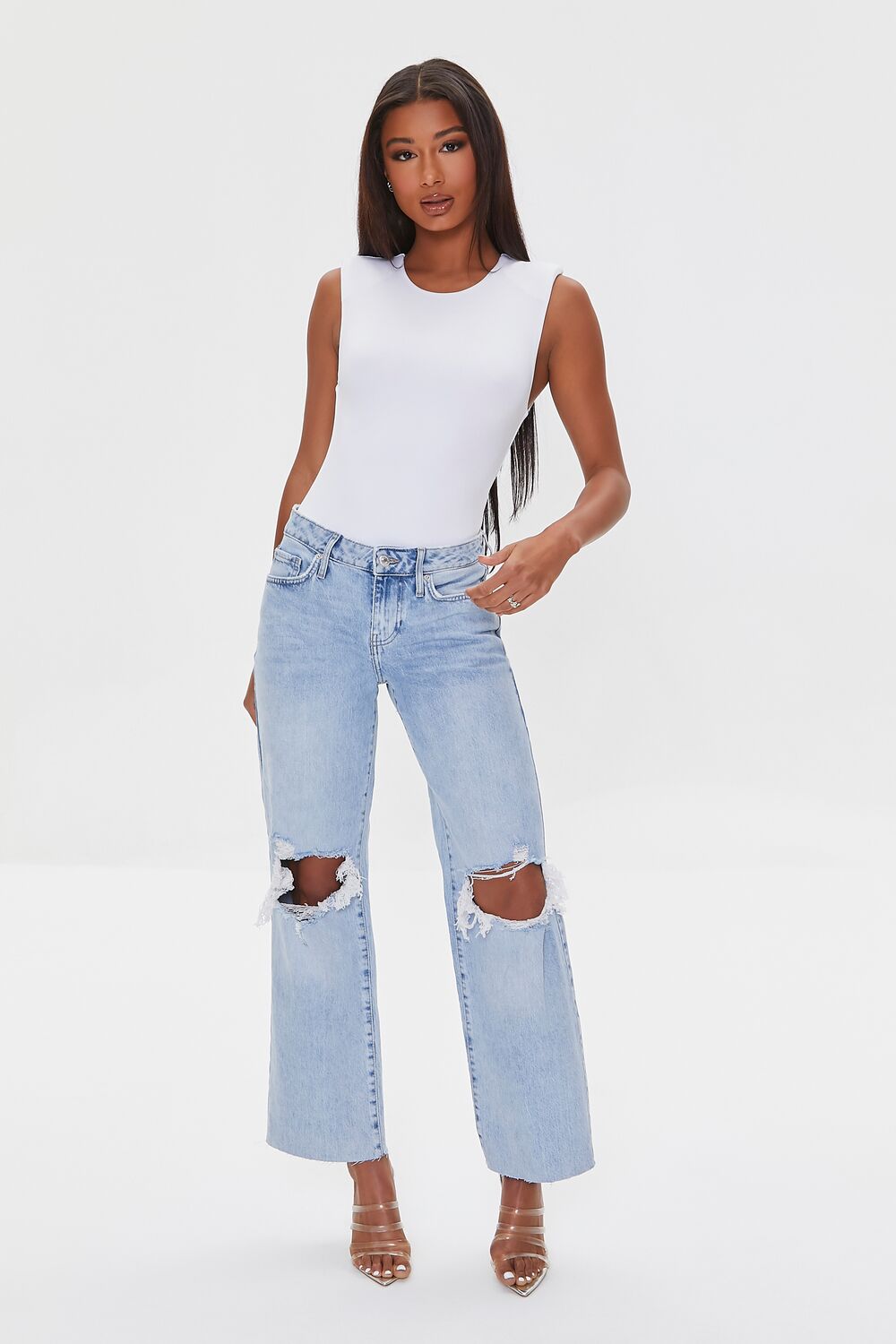 Recycled Cotton Distressed High-Rise Straight Jeans