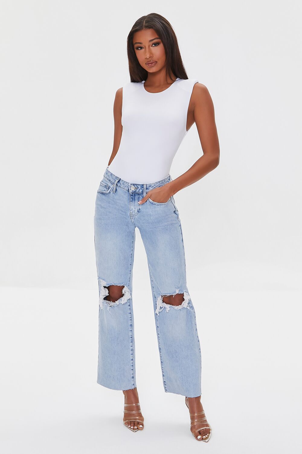 Recycled Cotton Distressed High-Rise Straight Jeans