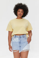 Plus Size Frayed Denim Shorts