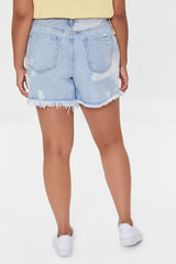 Plus Size Frayed Denim Shorts