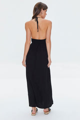 Cutout Plunging Halter Maxi Dress
