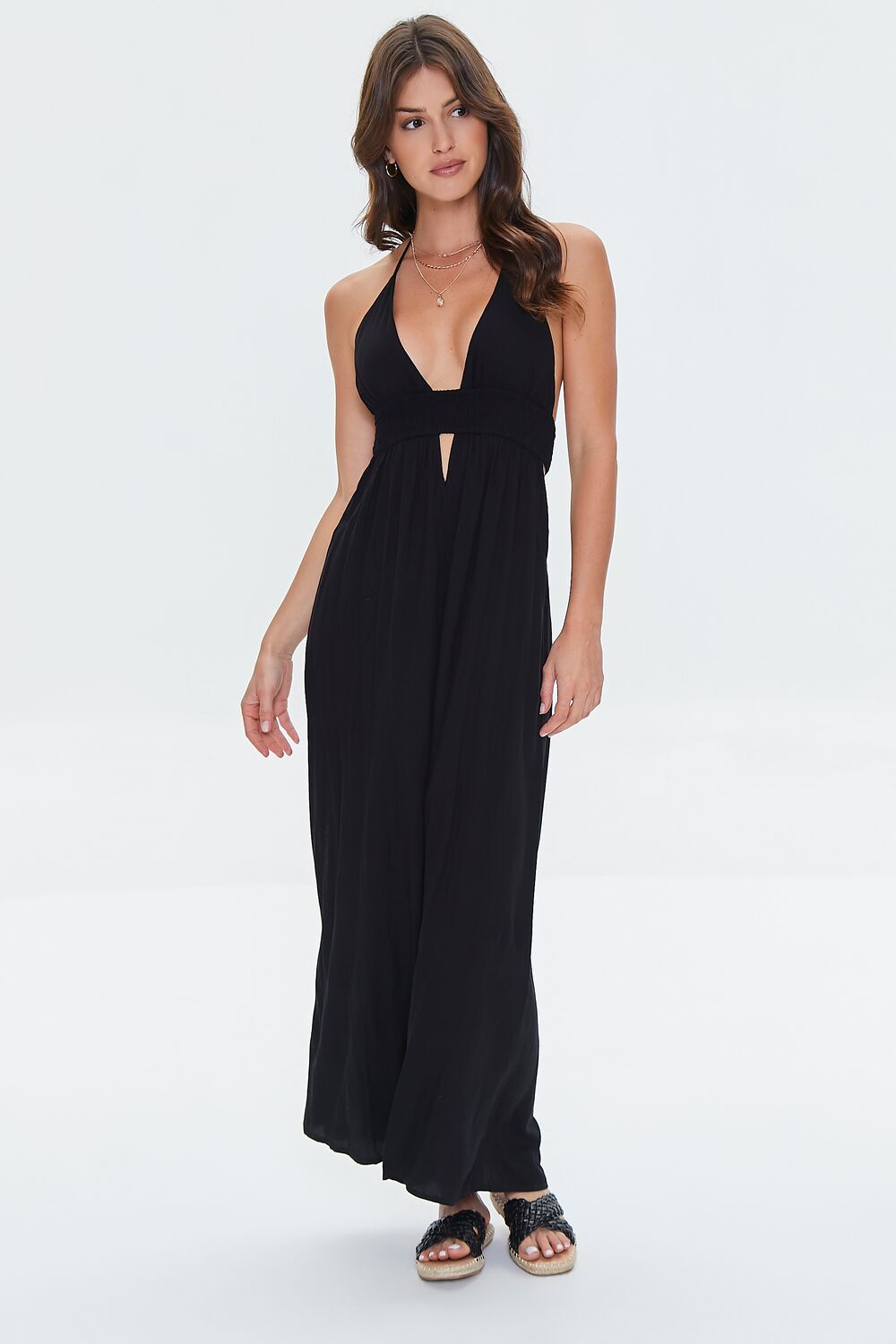 Cutout Plunging Halter Maxi Dress