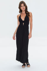 Cutout Plunging Halter Maxi Dress