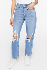 Recycled Cotton Distressed Mom Jeans