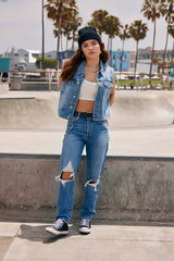 Recycled Cotton Distressed Mom Jeans
