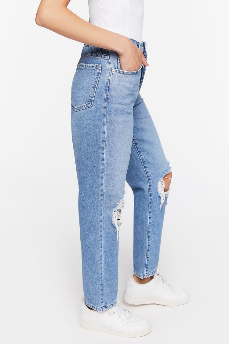 Recycled Cotton Distressed Mom Jeans