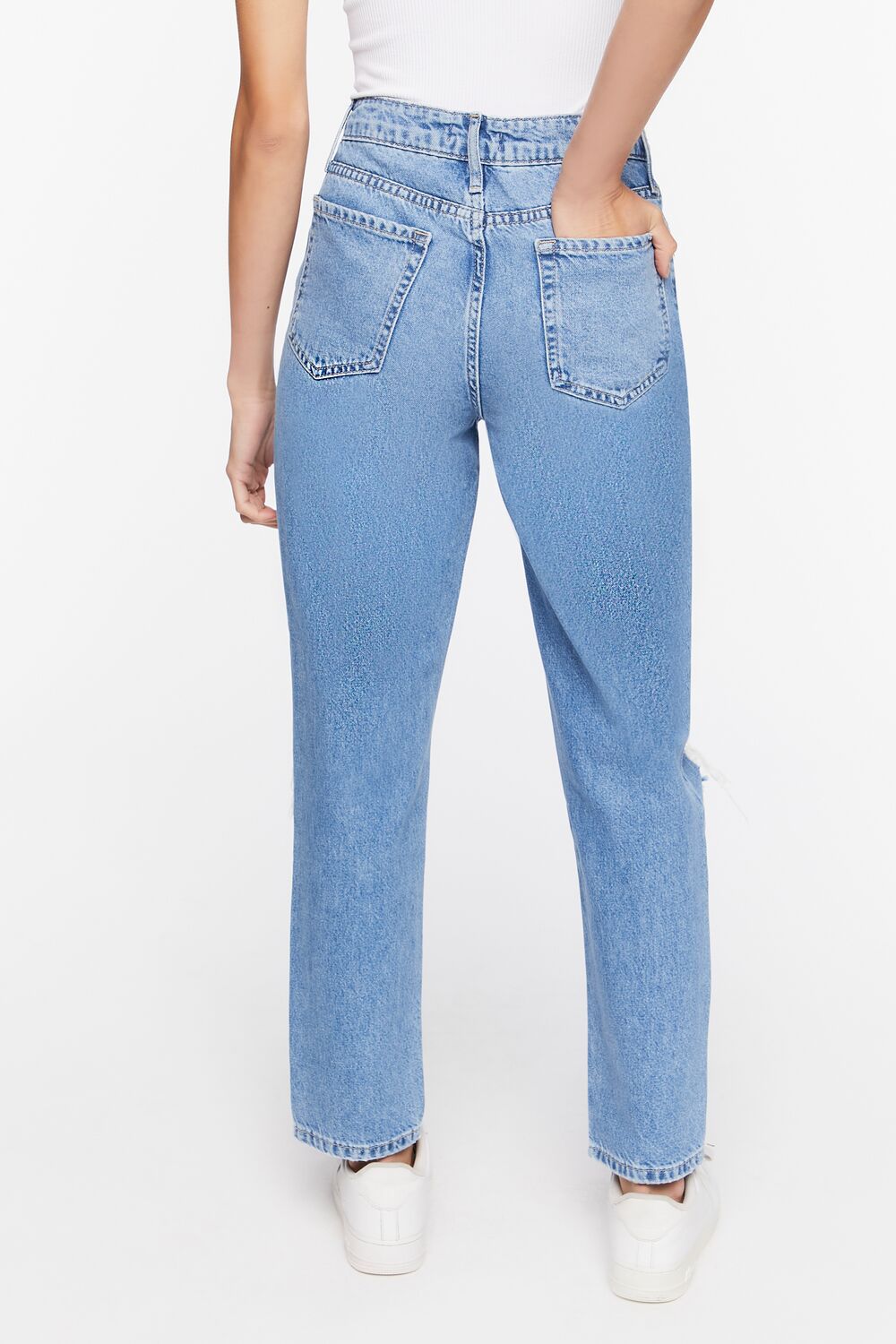 Recycled Cotton Distressed Mom Jeans