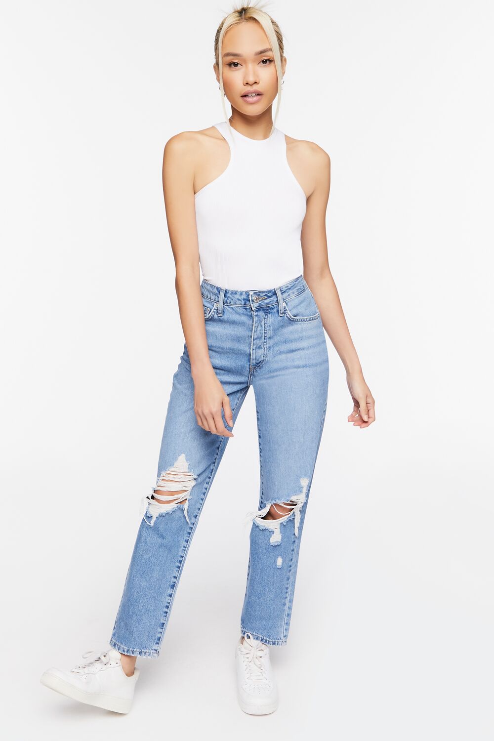 Recycled Cotton Distressed Mom Jeans