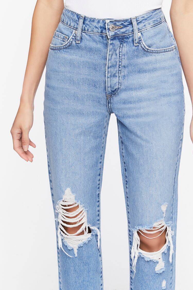 Recycled Cotton Distressed Mom Jeans