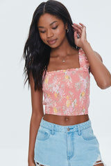 Tropical Leaf Smocked Crop Top