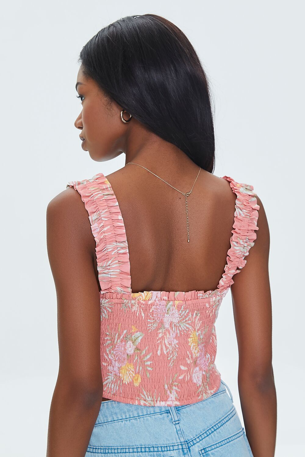 Tropical Leaf Smocked Crop Top
