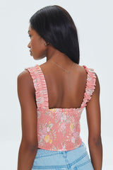 Tropical Leaf Smocked Crop Top