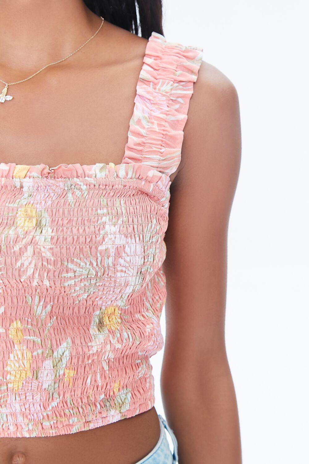 Tropical Leaf Smocked Crop Top
