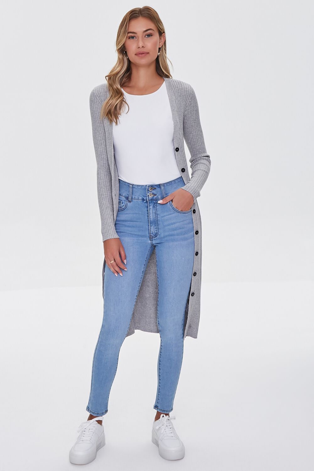 Ribbed Longline Cardigan Sweater