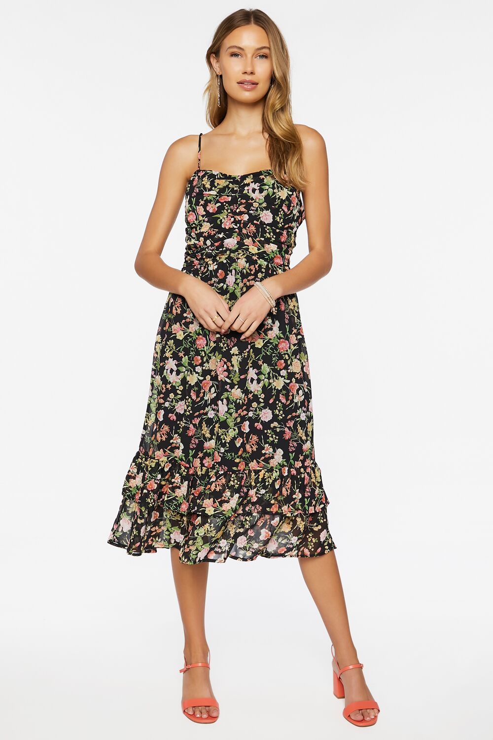 Floral Print Sweetheart Midi Dress