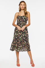 Floral Print Sweetheart Midi Dress