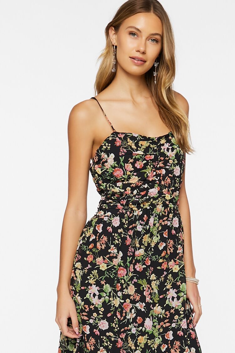 Floral Print Sweetheart Midi Dress