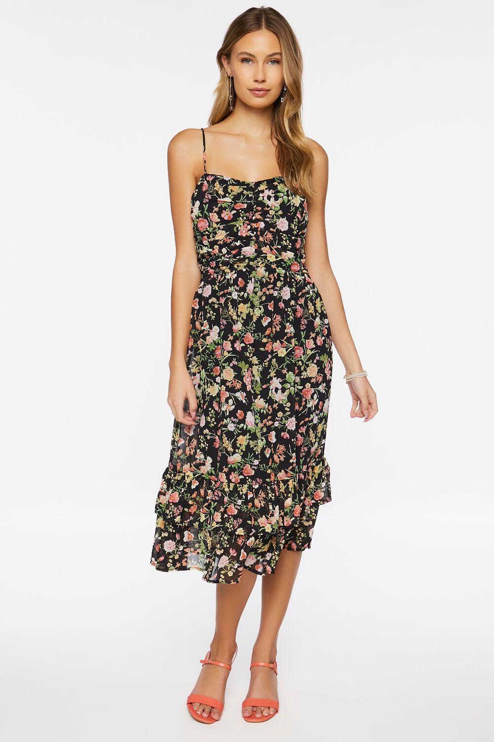 Floral Print Sweetheart Midi Dress