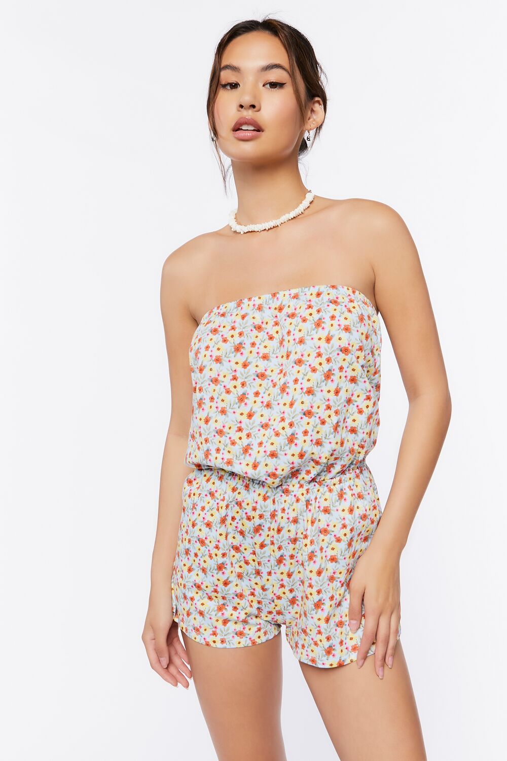 Ditsy Floral Print Strapless Romper