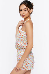Ditsy Floral Print Strapless Romper