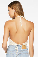 Pointelle Knit Cropped Halter Top