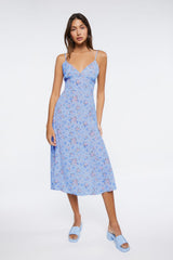 Ditsy Floral Print Cutout Midi Dress
