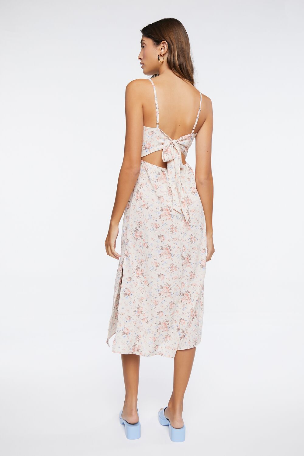 Ditsy Floral Print Cutout Midi Dress