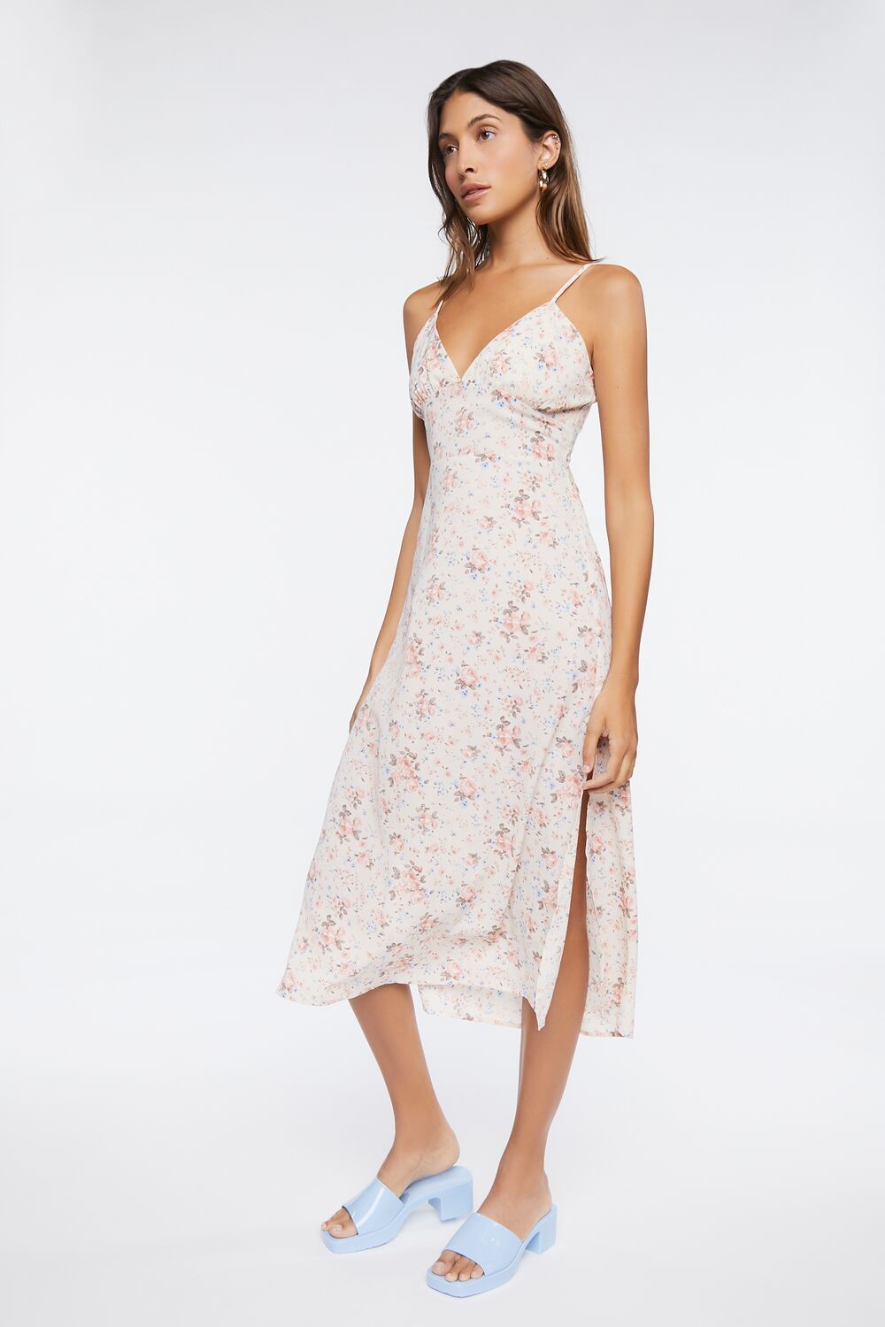 Ditsy Floral Print Cutout Midi Dress