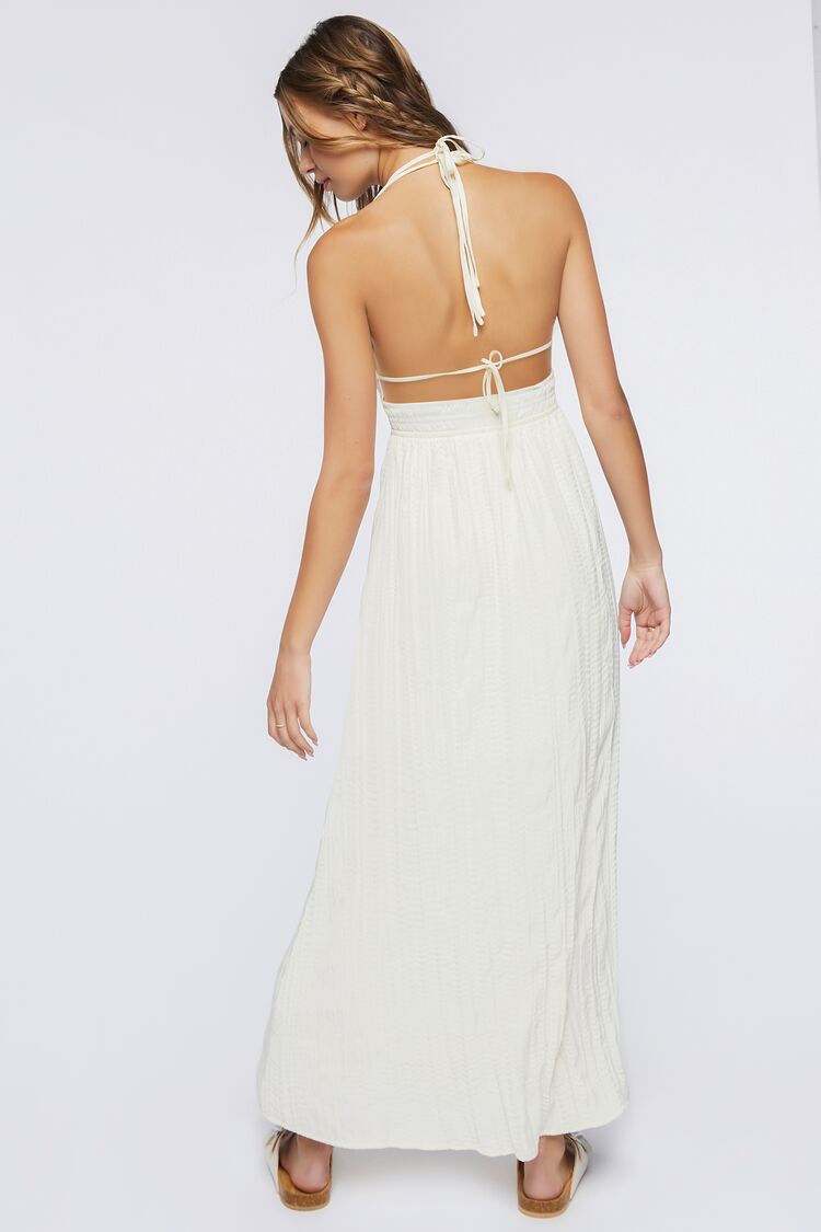 Gauze Plunging Halter Maxi Dress