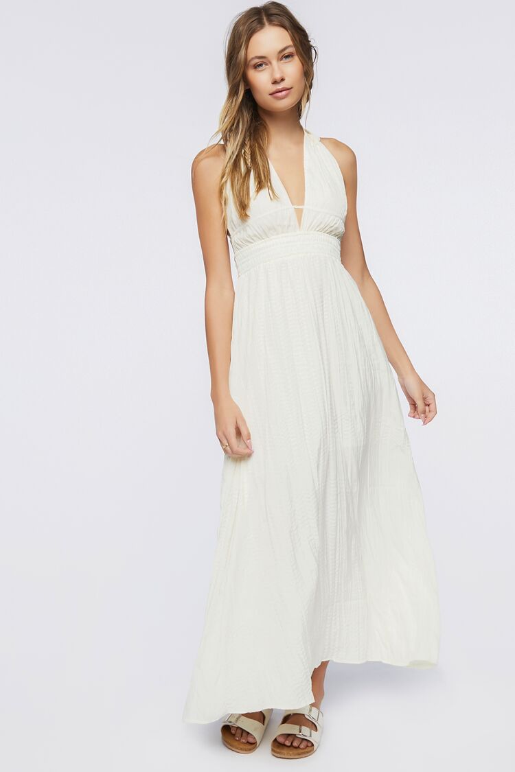 Gauze Plunging Halter Maxi Dress