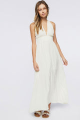Gauze Plunging Halter Maxi Dress