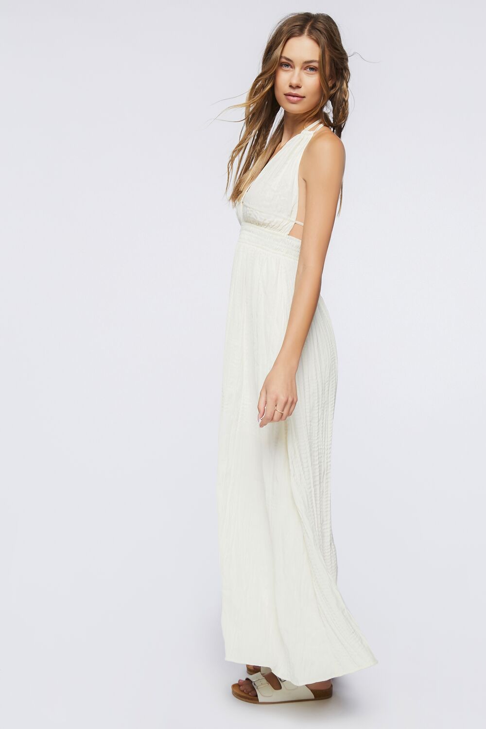 Gauze Plunging Halter Maxi Dress