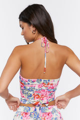 Floral Print Halter Crop Top