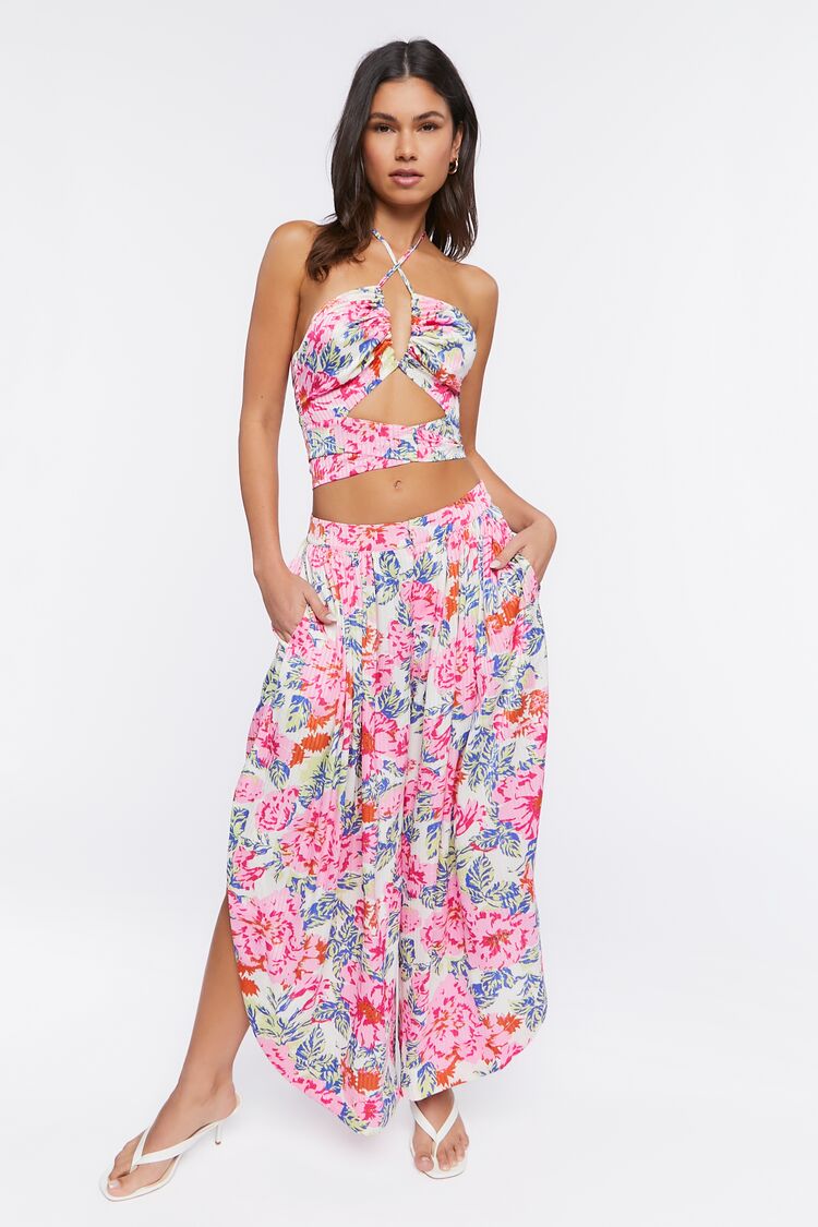 Floral Print Halter Crop Top