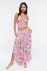 Floral Print Halter Crop Top