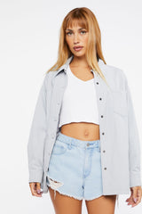 Dolphin-Hem Buttoned Shacket