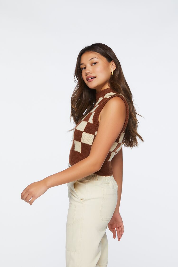 Checkered Cropped Sweater Vest