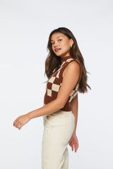 Checkered Cropped Sweater Vest