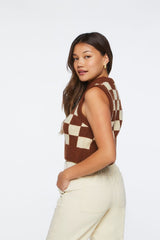 Checkered Cropped Sweater Vest