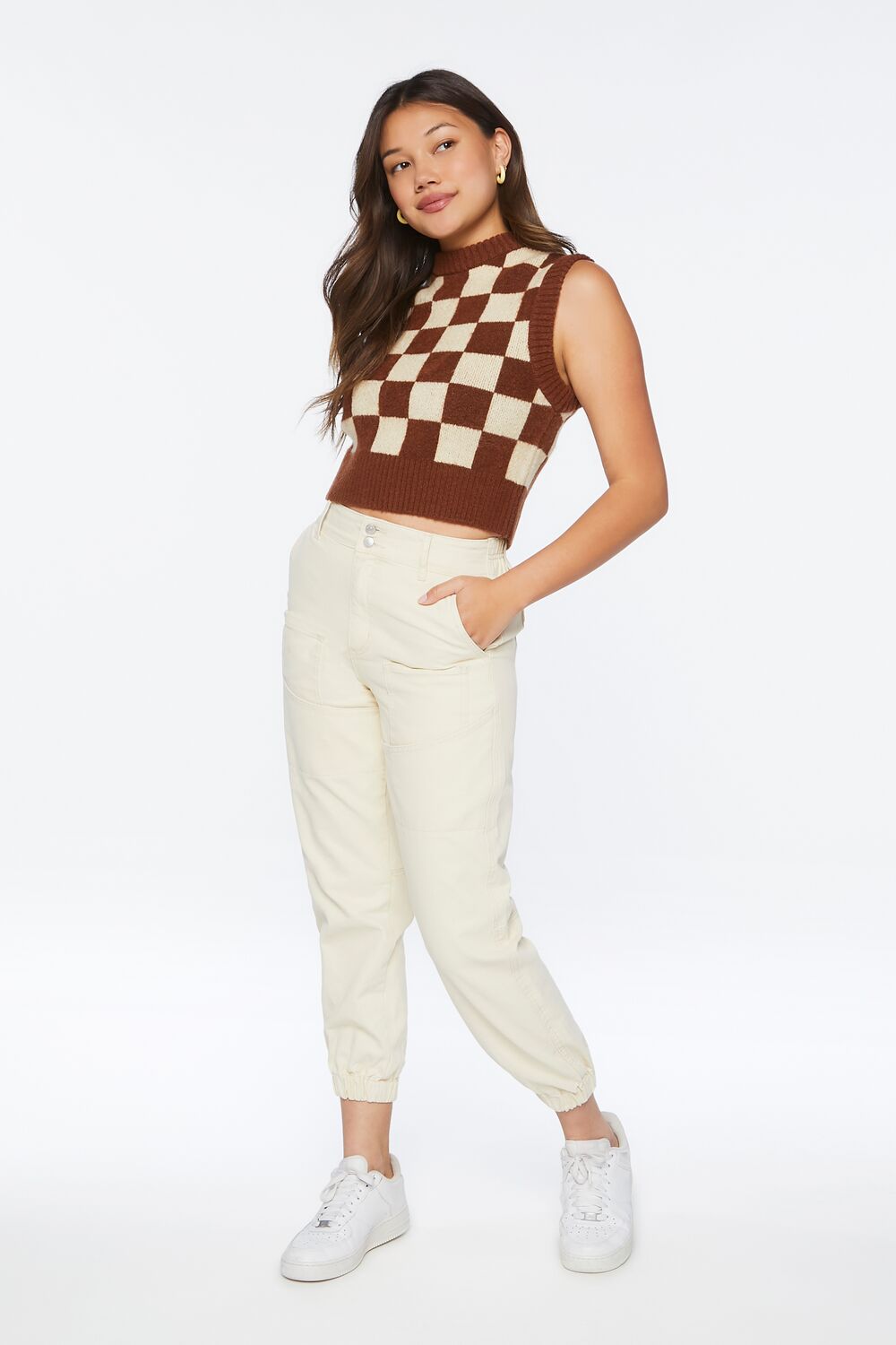 Checkered Cropped Sweater Vest
