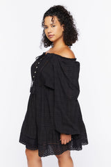 Plus Size Off-the-Shoulder Peasant Mini Dress