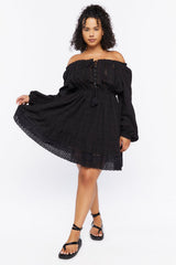 Plus Size Off-the-Shoulder Peasant Mini Dress