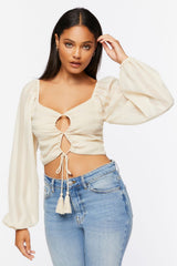Striped Cutout Peasant Sleeve Top