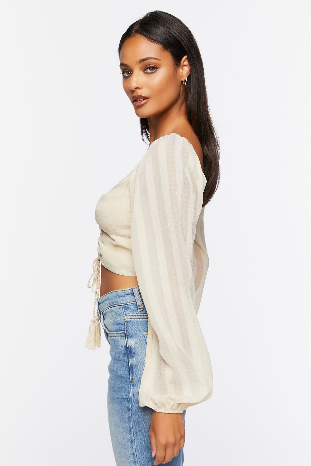 Striped Cutout Peasant Sleeve Top