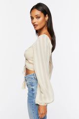 Striped Cutout Peasant Sleeve Top