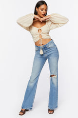 Striped Cutout Peasant Sleeve Top