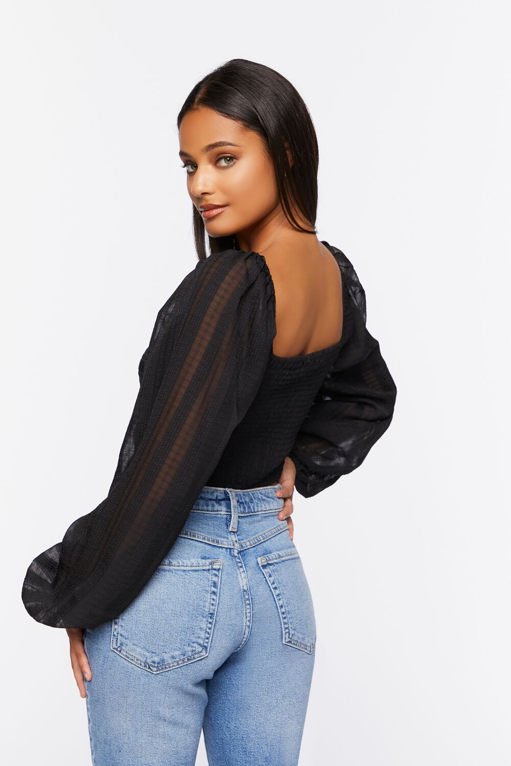 Striped Cutout Peasant Sleeve Top