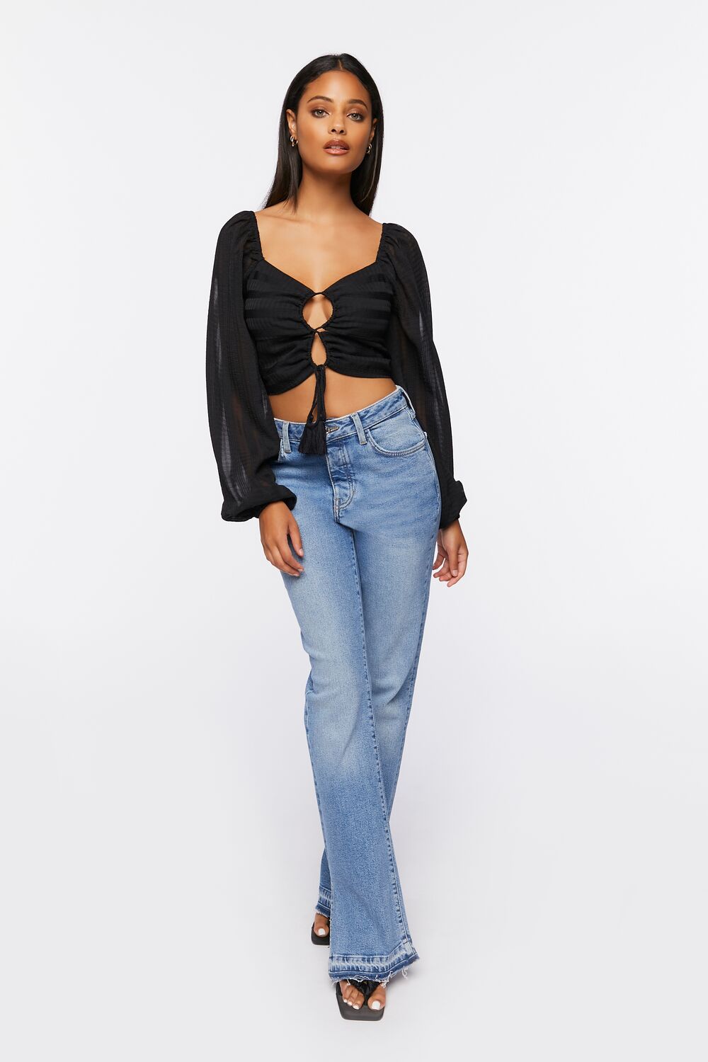 Striped Cutout Peasant Sleeve Top